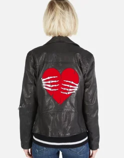 Best Gold Foil Chain Lip Leather Moto Jacket | Posey By Women Jackets