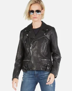 Best Gold Foil Chain Lip Leather Moto Jacket | Posey By Women Jackets