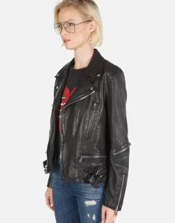 Best Gold Foil Chain Lip Leather Moto Jacket | Posey By Women Jackets