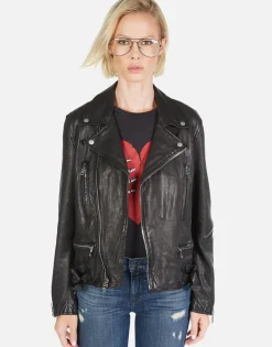 Best Gold Foil Chain Lip Leather Moto Jacket | Posey By Women Jackets
