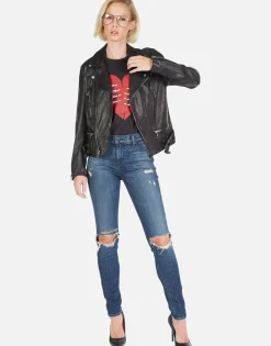Best Gold Foil Chain Lip Leather Moto Jacket | Posey By Women Jackets