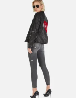 Best Gold Foil Chain Lip Leather Moto Jacket | Posey By Women Jackets