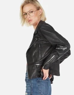 Best Gold Foil Chain Lip Leather Moto Jacket | Posey By Women Jackets
