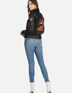 Hot Gold Foil Chain Lip Leather Moto Jacket | Posey By Women Long Sleeve