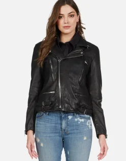Hot Gold Foil Chain Lip Leather Moto Jacket | Posey By Women Long Sleeve