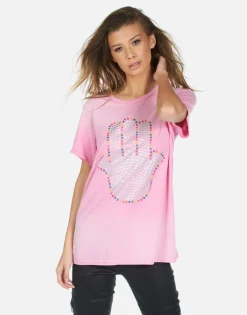 Fashion Hamsa Elements Pink Ombre Boyfriend Tee | Wolf By Women Short Sleeve