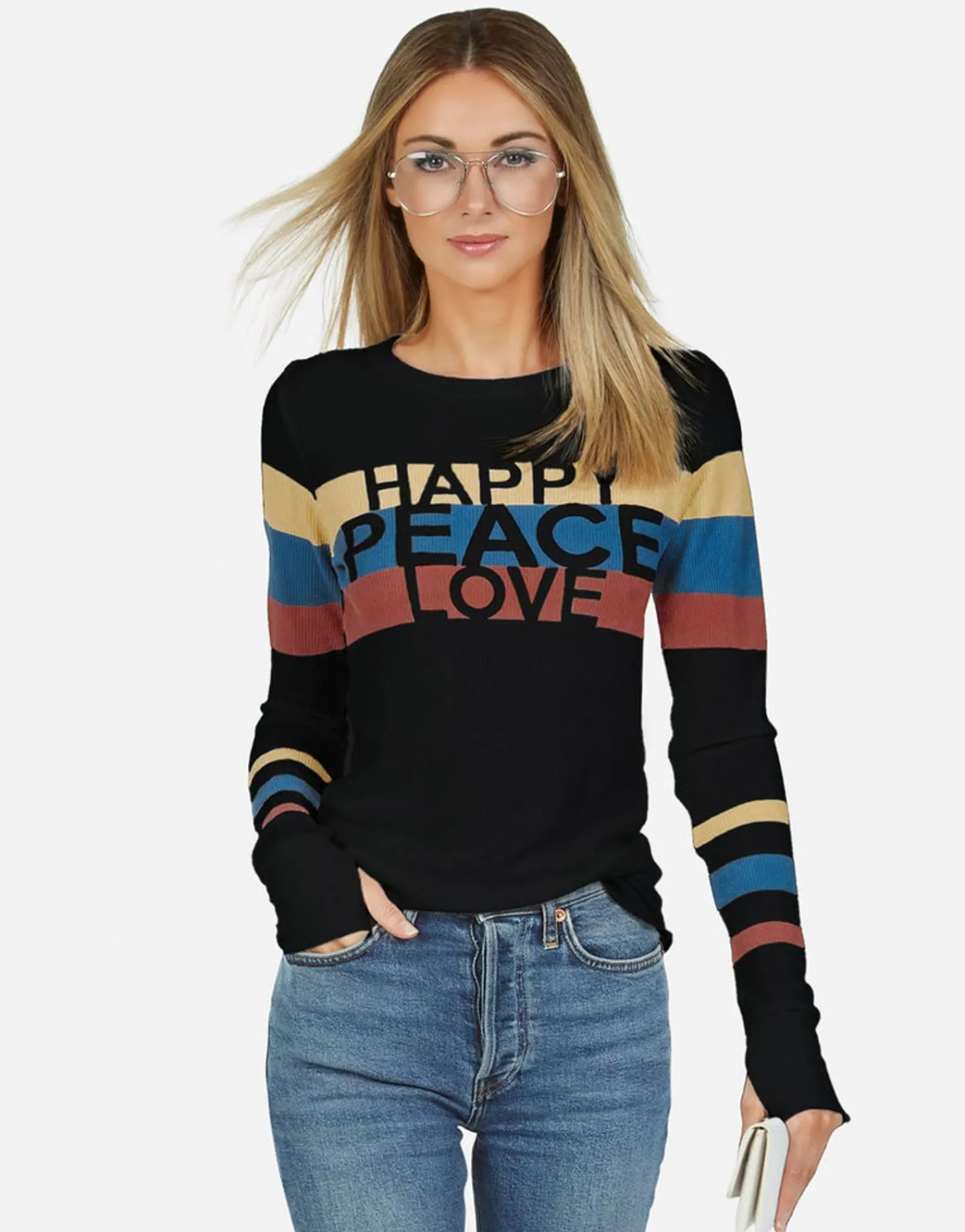 Hot Happy Peace Love Stripes Thermal In | Mckinley X By Women Long Sleeve