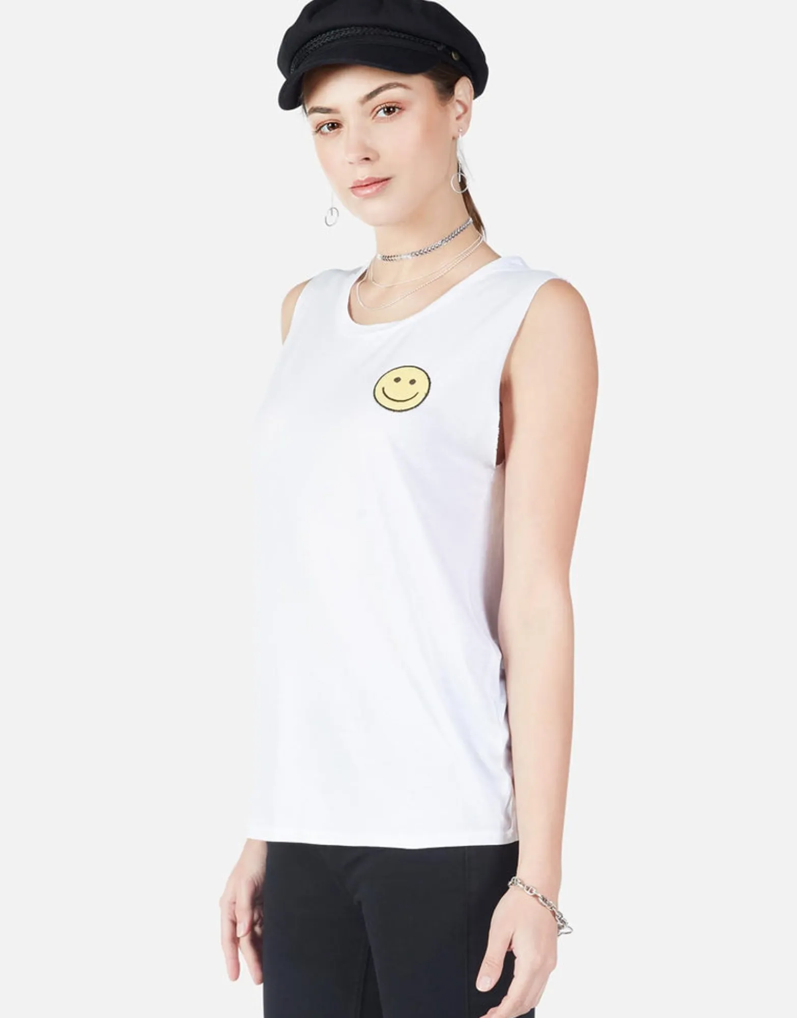 Discount Happyface Patch Scoop Neck Tank | Sibley By Women Tanks