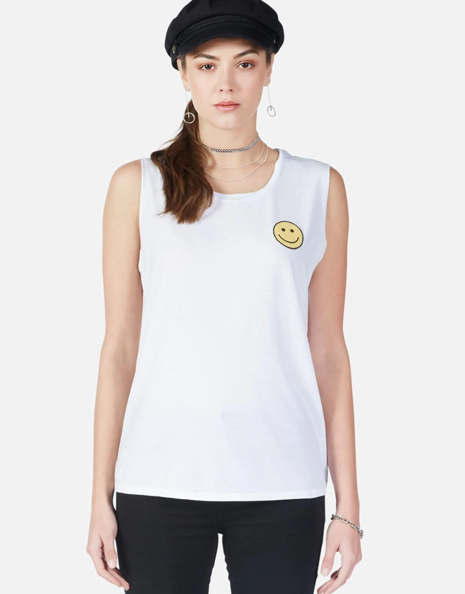 Discount Happyface Patch Scoop Neck Tank | Sibley By Women Tanks