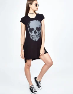 Store Heart Eye Skull S/S Dress W/ Side Slit | Mirabella By Women Dresses
