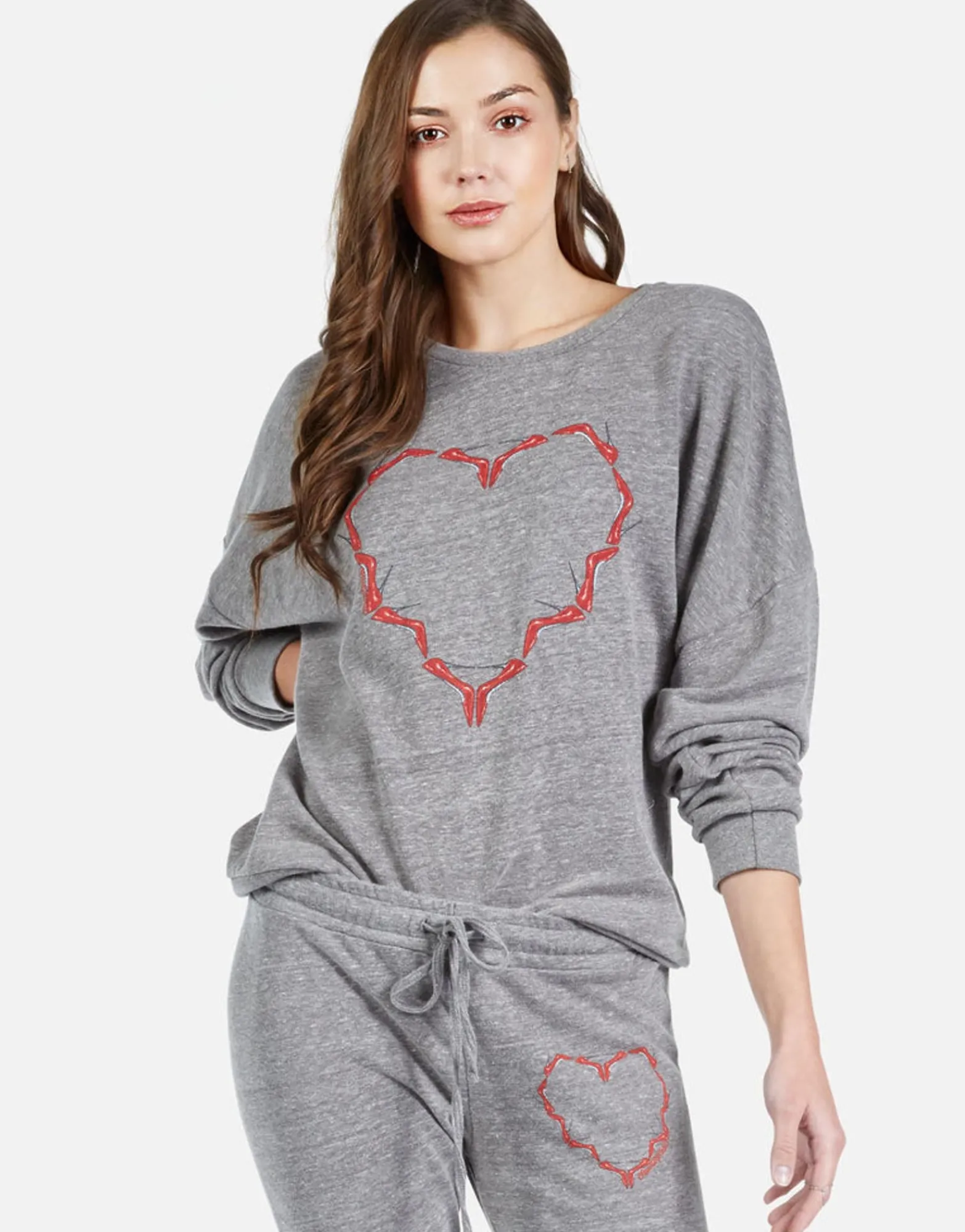 Online High Heel Heart Drop Shoulder Pullover | Flora By Women Long Sleeve