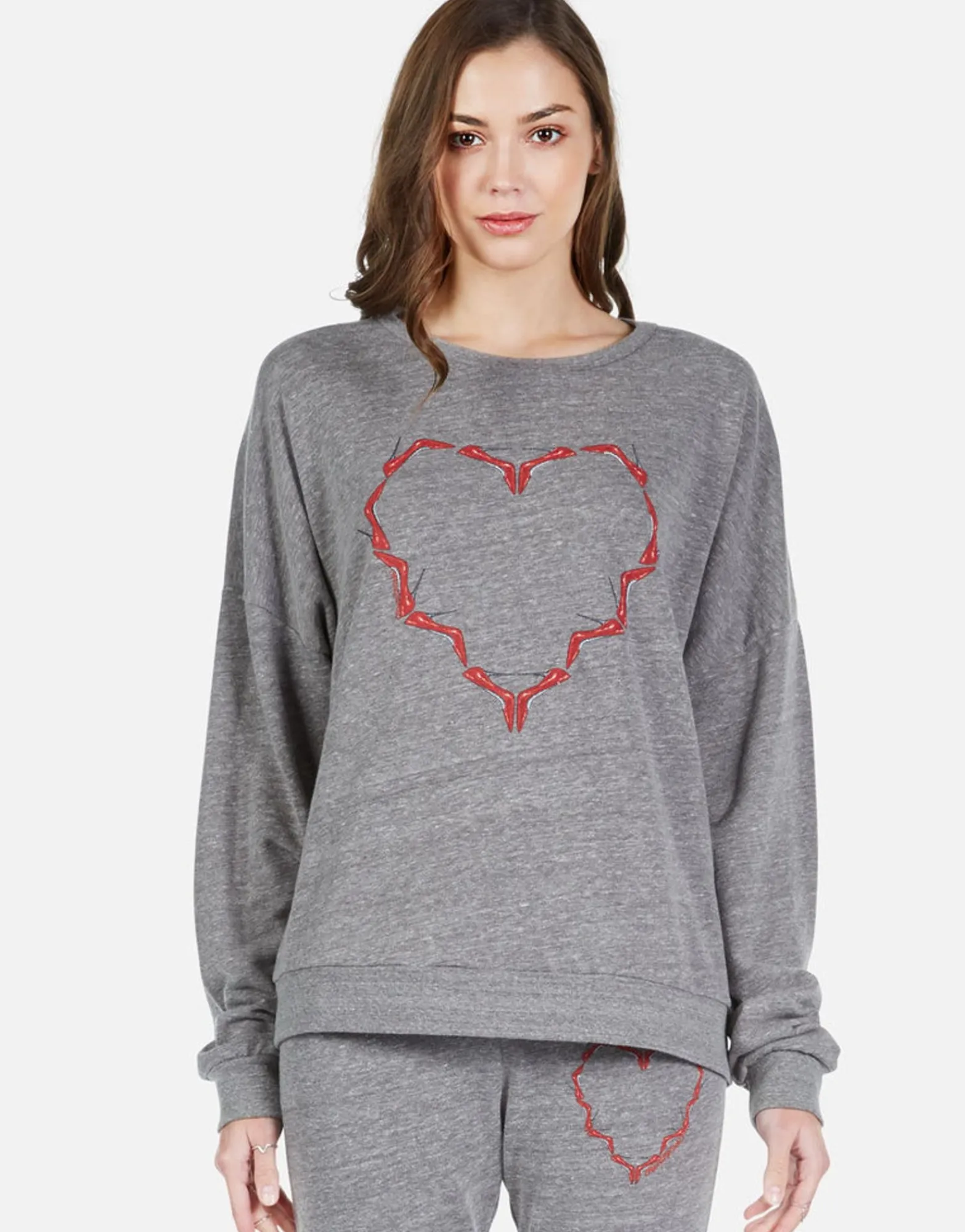 Online High Heel Heart Drop Shoulder Pullover | Flora By Women Long Sleeve