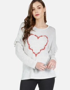 Store High Heel Heart L/S Ruffle Trim Tee | Kennedy By Women Long Sleeve