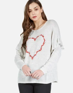 Store High Heel Heart L/S Ruffle Trim Tee | Kennedy By Women Long Sleeve