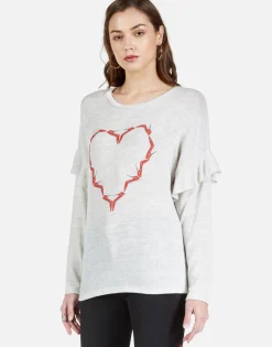 Store High Heel Heart L/S Ruffle Trim Tee | Kennedy By Women Long Sleeve