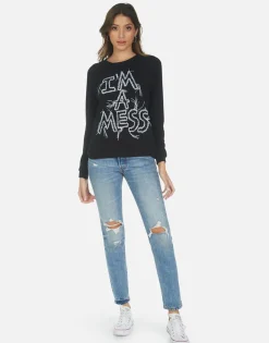 Fashion I'M A Mess L/S Raglan Pullover | Everly By Women Long Sleeve