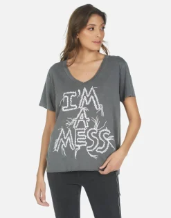 Hot I'M A Mess S/S V-Neck Tee | Elara By Women Short Sleeve