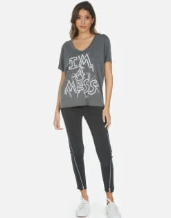 Hot I'M A Mess S/S V-Neck Tee | Elara By Women Short Sleeve