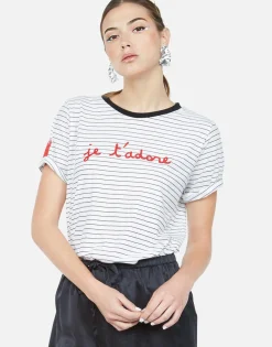 Discount Je T'Adore Heart S/S Tee W/ Contrast Neck | Paulina By Women Short Sleeve