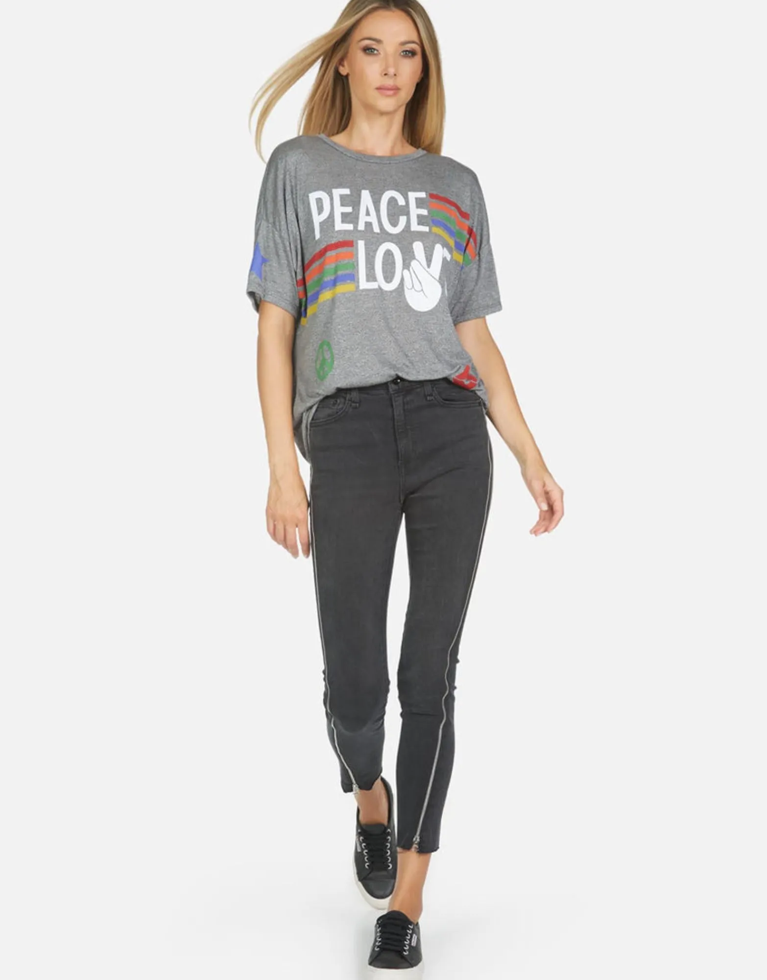Best Sale Jolene Peace Love Stripe Women Short Sleeve