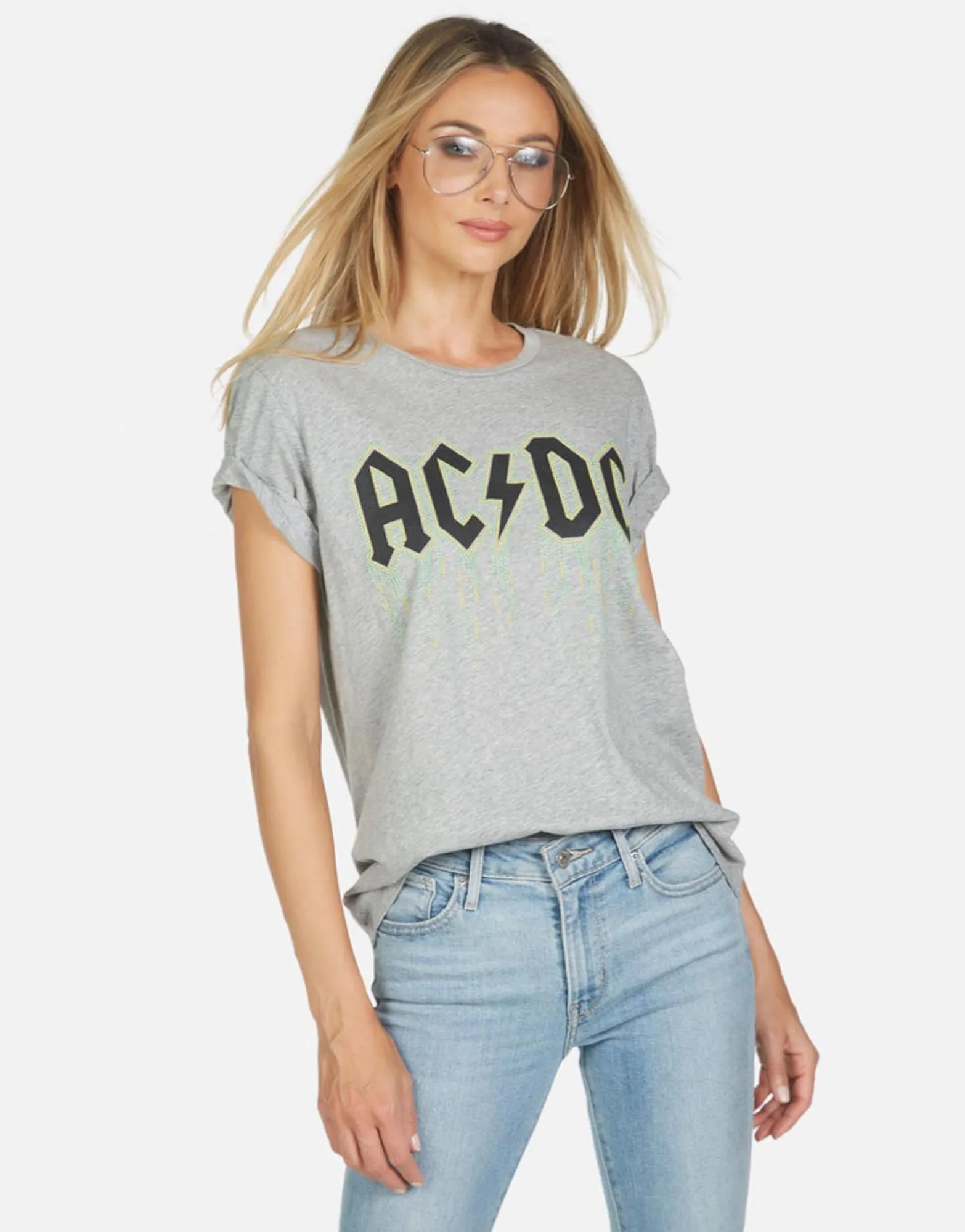 Cheap Jordana Ac/Dc Neon Stud Women Short Sleeve