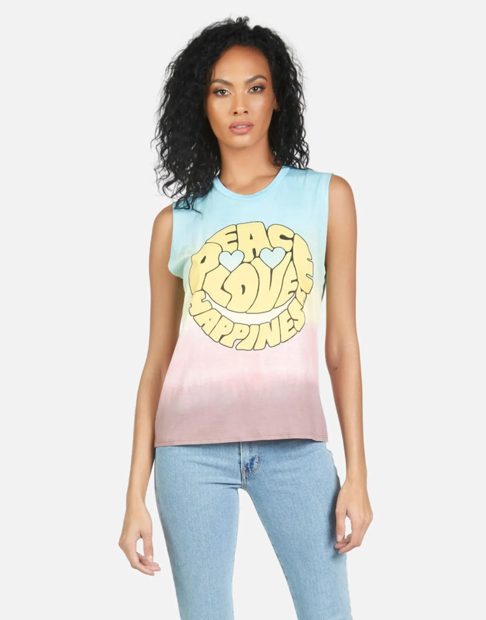 Outlet Kel Text Happy Face Women Tanks