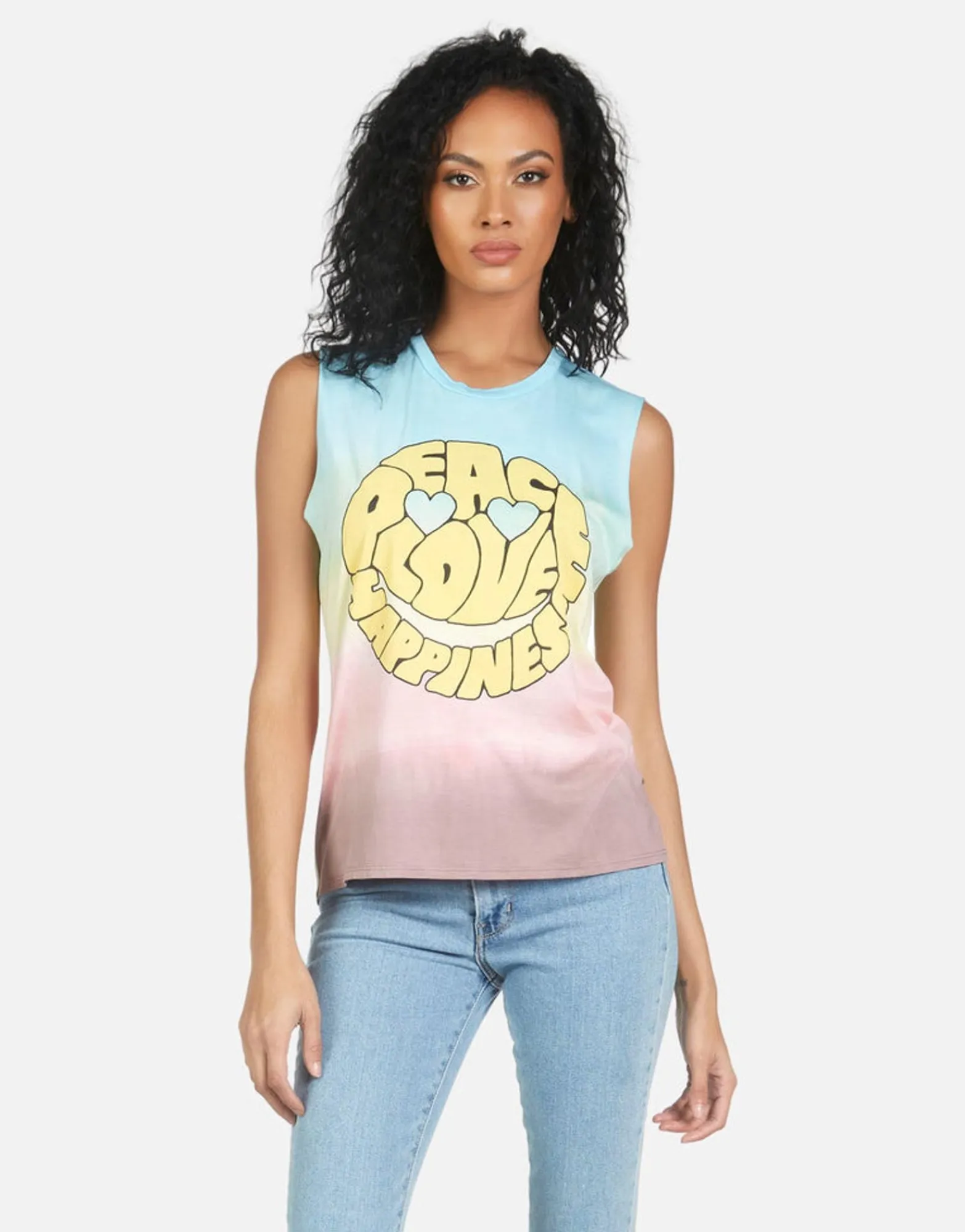 Outlet Kel Text Happy Face Women Tanks