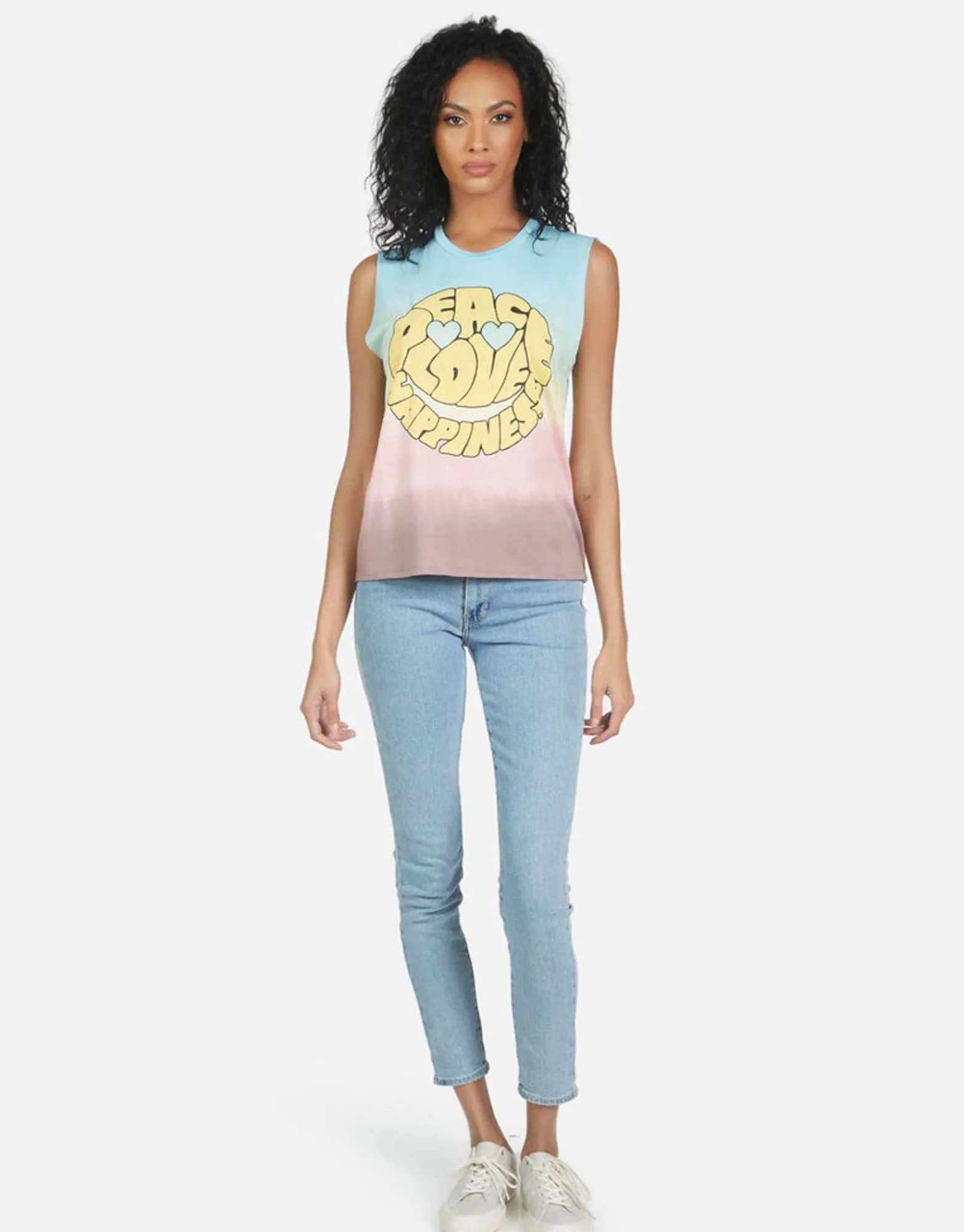 Outlet Kel Text Happy Face Women Tanks