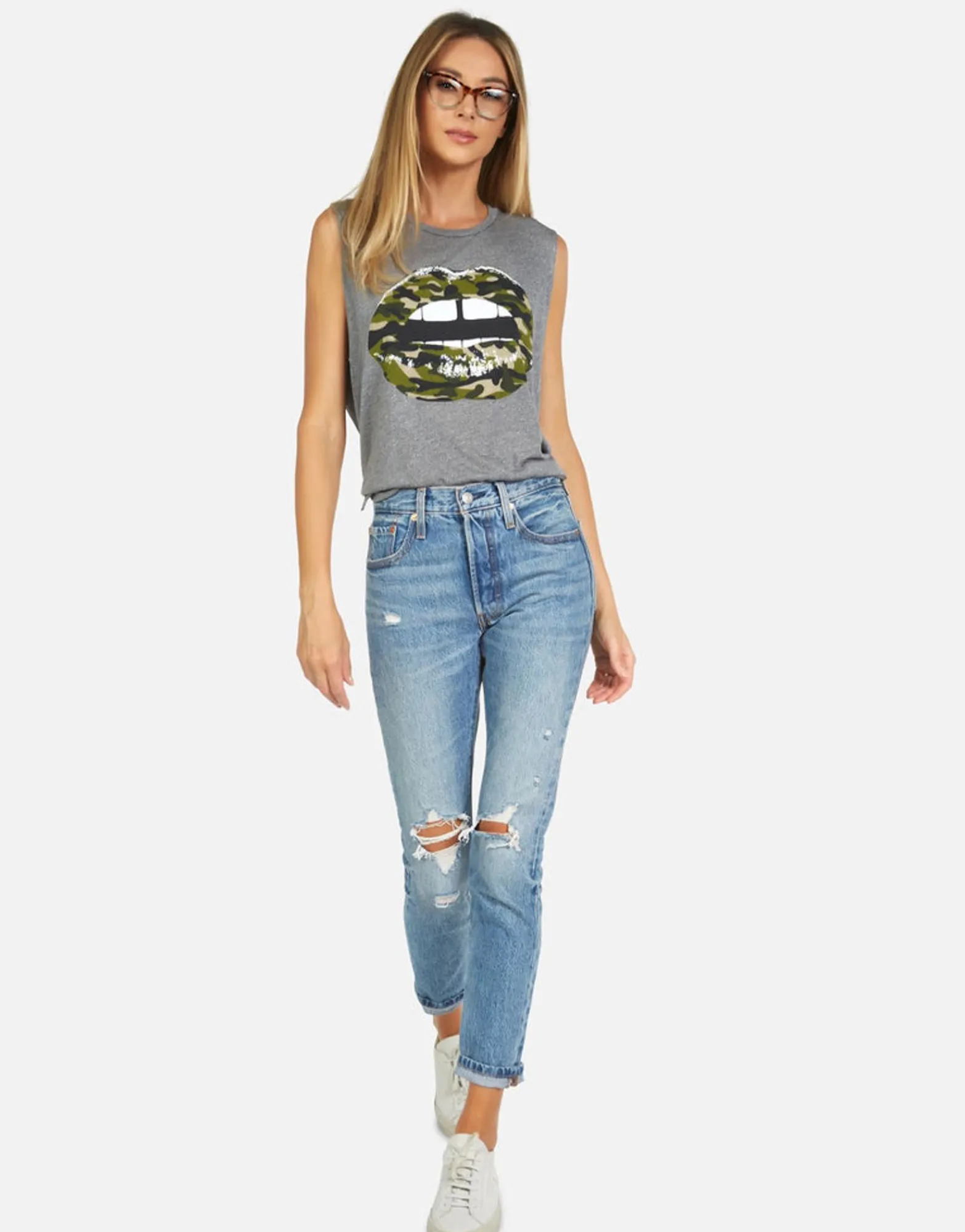 Hot Kinzington Camo Lip Women Tanks