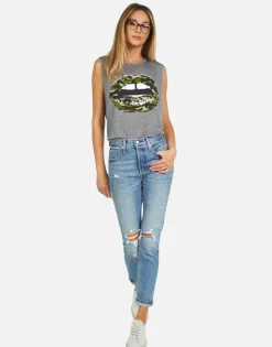 Hot Kinzington Camo Lip Women Tanks