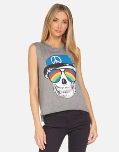 Best Kinzington Rainbow Peace Skull Women Tanks