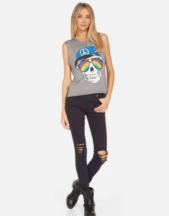 Best Kinzington Rainbow Peace Skull Women Tanks