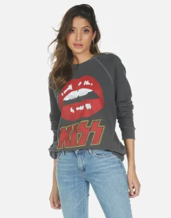Fashion Kiss Lip Rock N Roll Boyfriend Pullover Top | Anela By Women Long Sleeve
