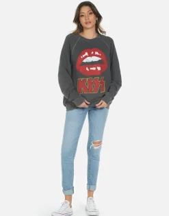 Fashion Kiss Lip Rock N Roll Boyfriend Pullover Top | Anela By Women Long Sleeve