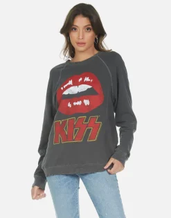 Fashion Kiss Lip Rock N Roll Boyfriend Pullover Top | Anela By Women Long Sleeve