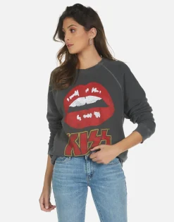 Fashion Kiss Lip Rock N Roll Boyfriend Pullover Top | Anela By Women Long Sleeve
