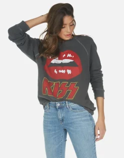 Fashion Kiss Lip Rock N Roll Boyfriend Pullover Top | Anela By Women Long Sleeve