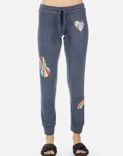 Hot Kizzy Studded Stripe Peace Women Long Sweatpants