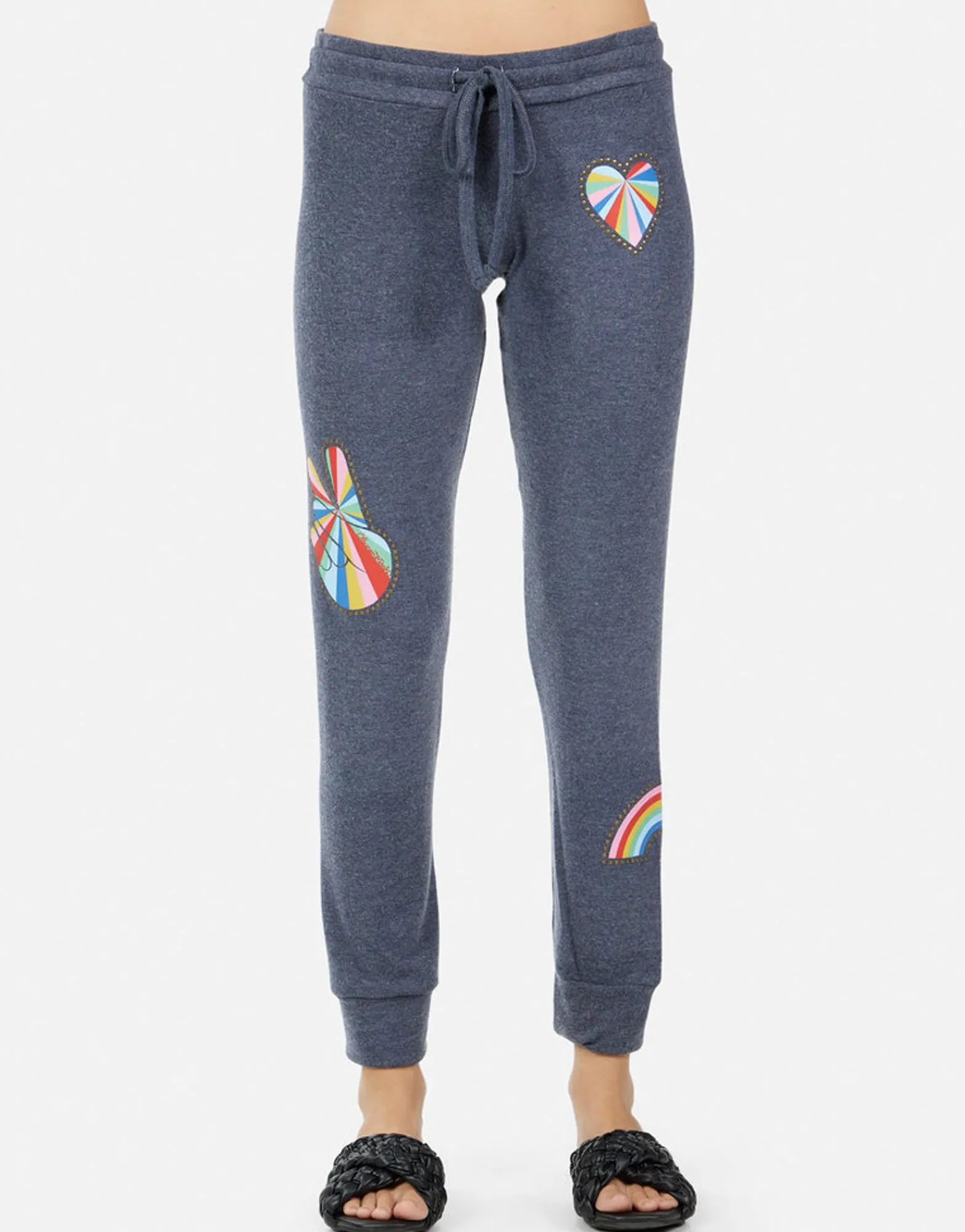 Hot Kizzy Studded Stripe Peace Women Long Sweatpants