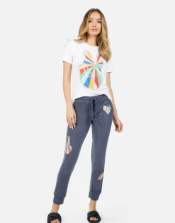 Hot Kizzy Studded Stripe Peace Women Long Sweatpants