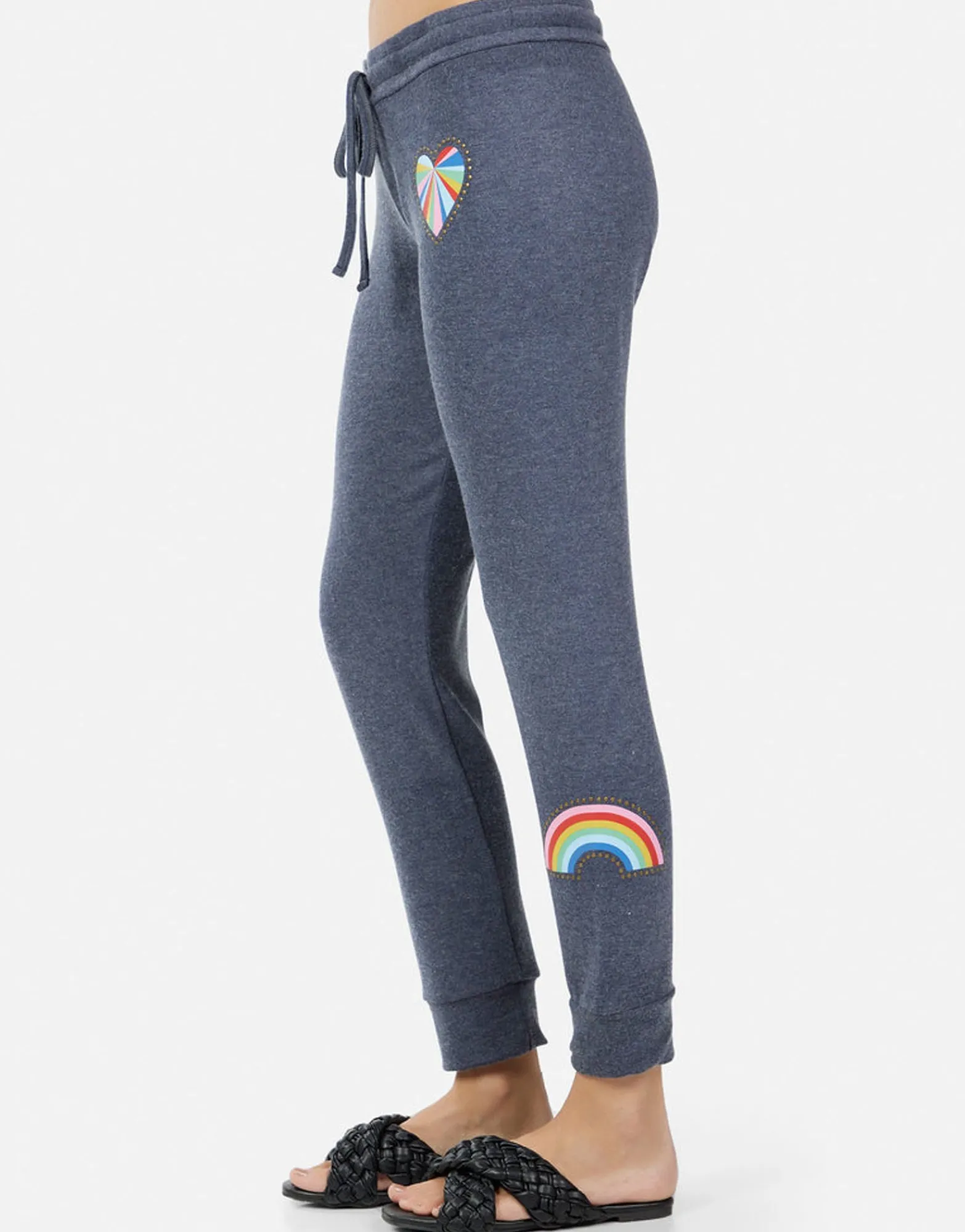 Hot Kizzy Studded Stripe Peace Women Long Sweatpants
