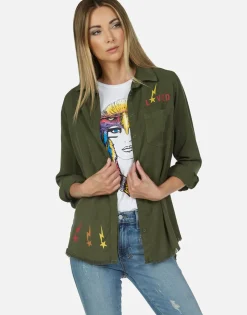 Sale Lady Rainbow Eagle Button Up Denim Shirt | Sloane By Women Long Sleeve