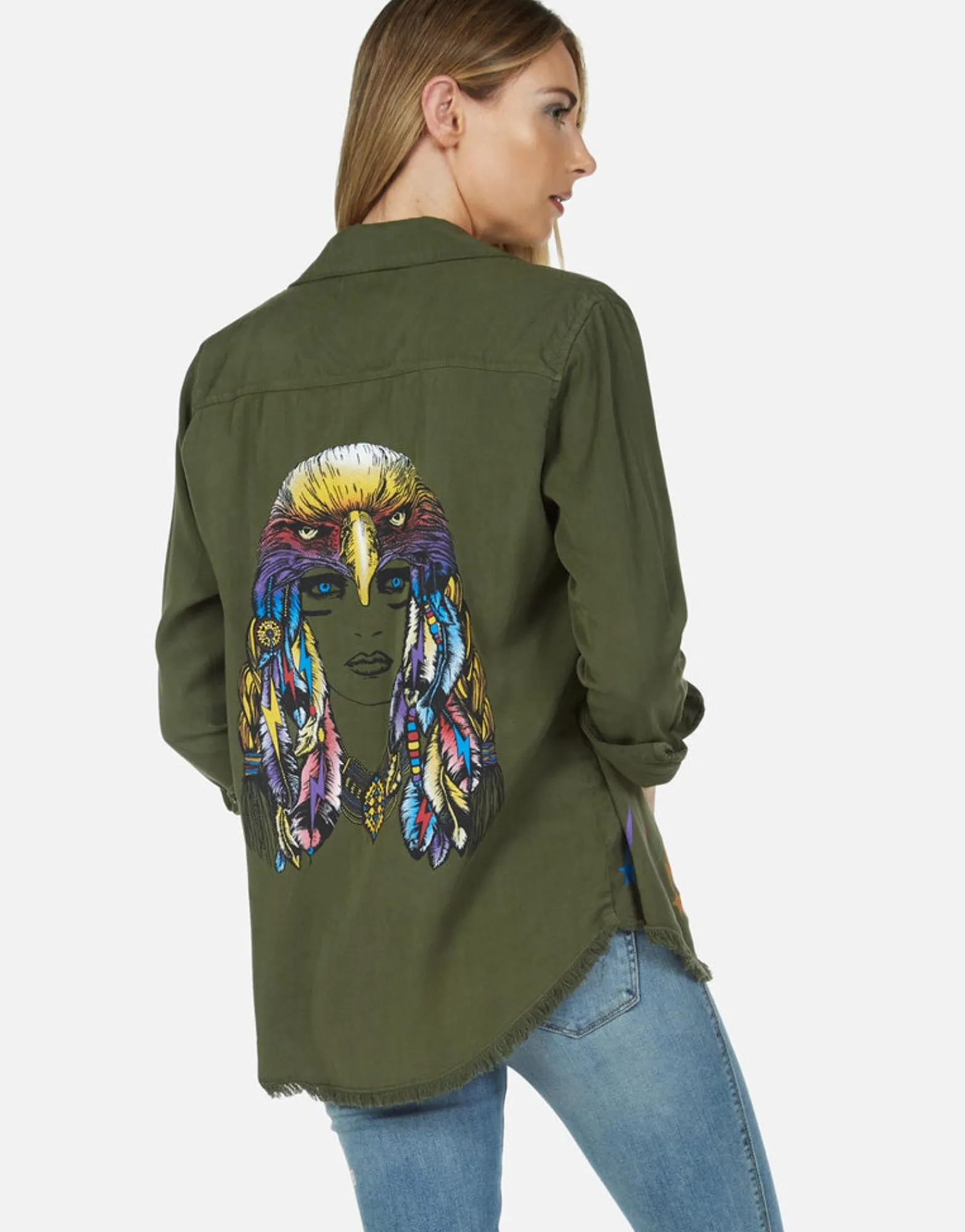 Sale Lady Rainbow Eagle Button Up Denim Shirt | Sloane By Women Long Sleeve