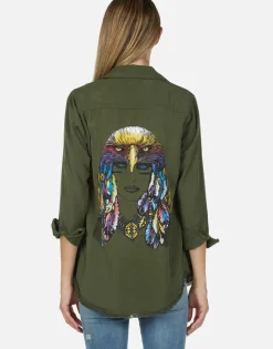 Sale Lady Rainbow Eagle Button Up Denim Shirt | Sloane By Women Long Sleeve