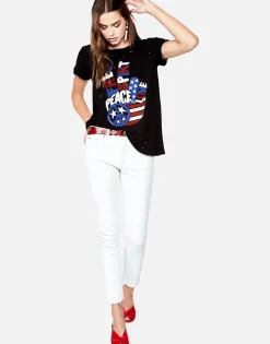 Sale Bess Free Spirit Peace Roll Up Slv Vintage Tee Women Short Sleeve