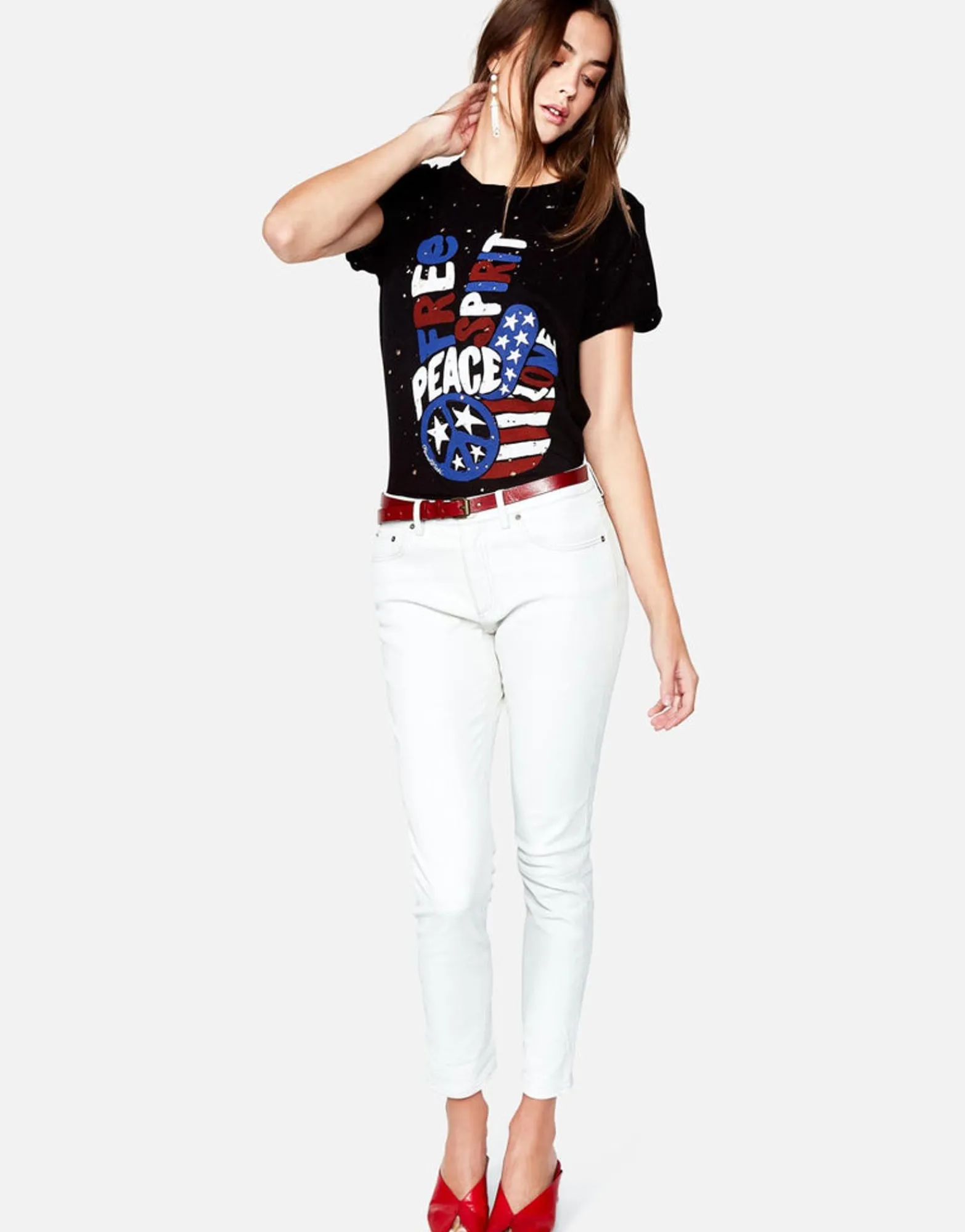 Sale Bess Free Spirit Peace Roll Up Slv Vintage Tee Women Short Sleeve