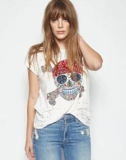 Best Bess Hippie Skull Roll Up Slv Vintage Tee Women Short Sleeve