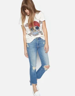 Best Bess Hippie Skull Roll Up Slv Vintage Tee Women Short Sleeve