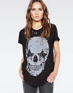 Cheap Bess Lrg Star Eye Skull S/S Roll Up Slv Vintage Tee Women Short Sleeve