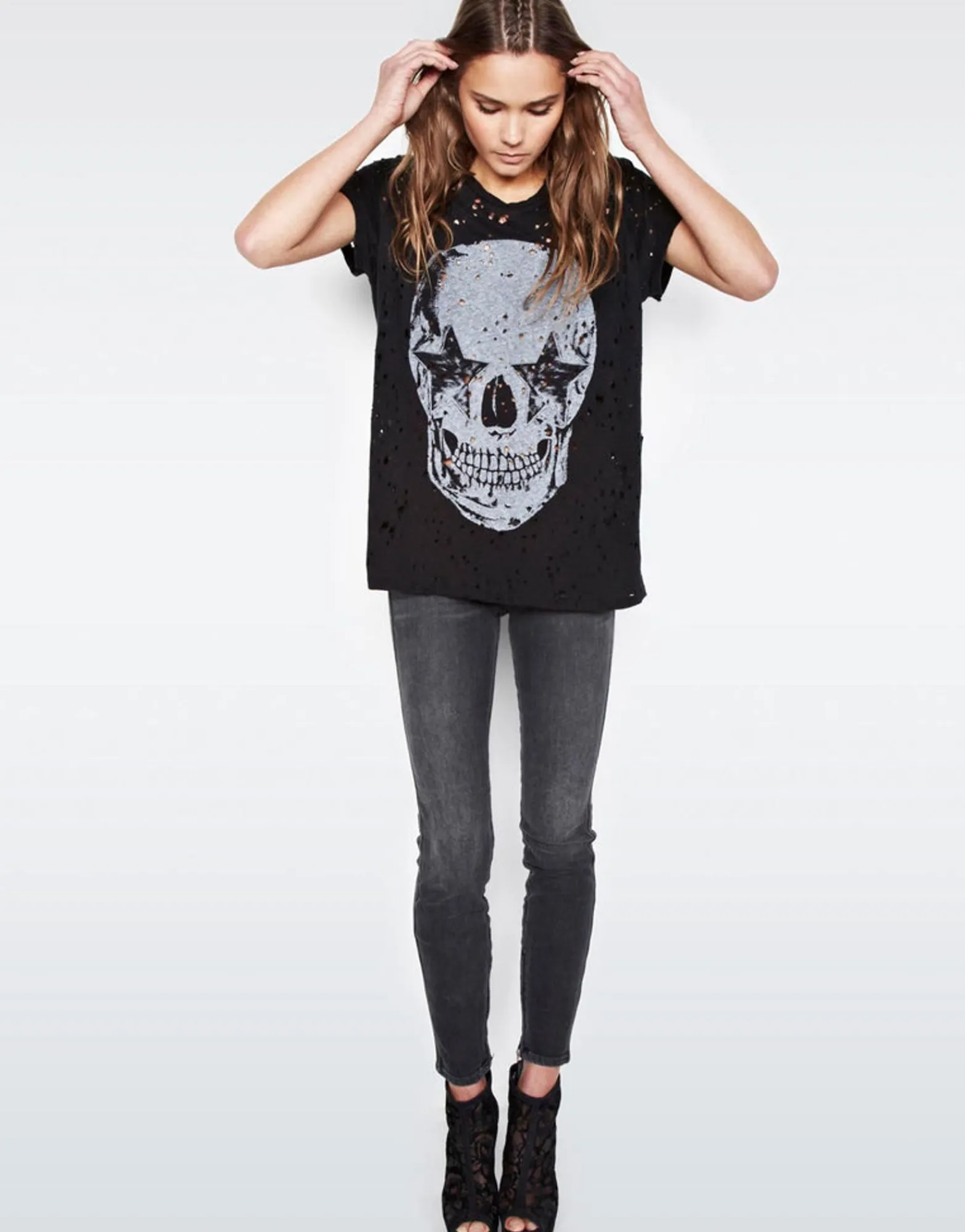 Cheap Bess Lrg Star Eye Skull S/S Roll Up Slv Vintage Tee Women Short Sleeve